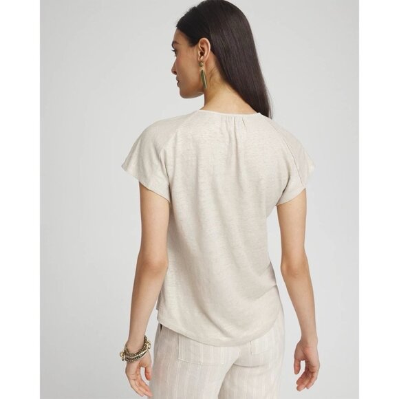 CHICO'S Women's Beige Metallic Cap Sleeve Tee Top Size 4 US XXL - Picture 2 of 8